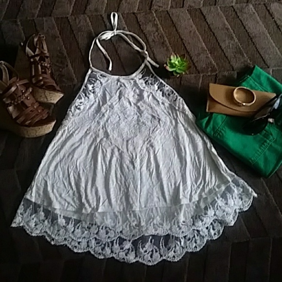 Wet Seal Tops - Ivory Lace Halter Top
